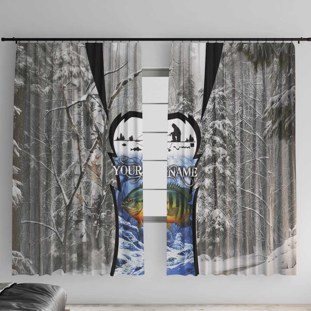 Custom Bluegill Ice Fishing Winter Camo Window Curtain with Snowy Forest Background Colorful Fish - Wonder Print Shop