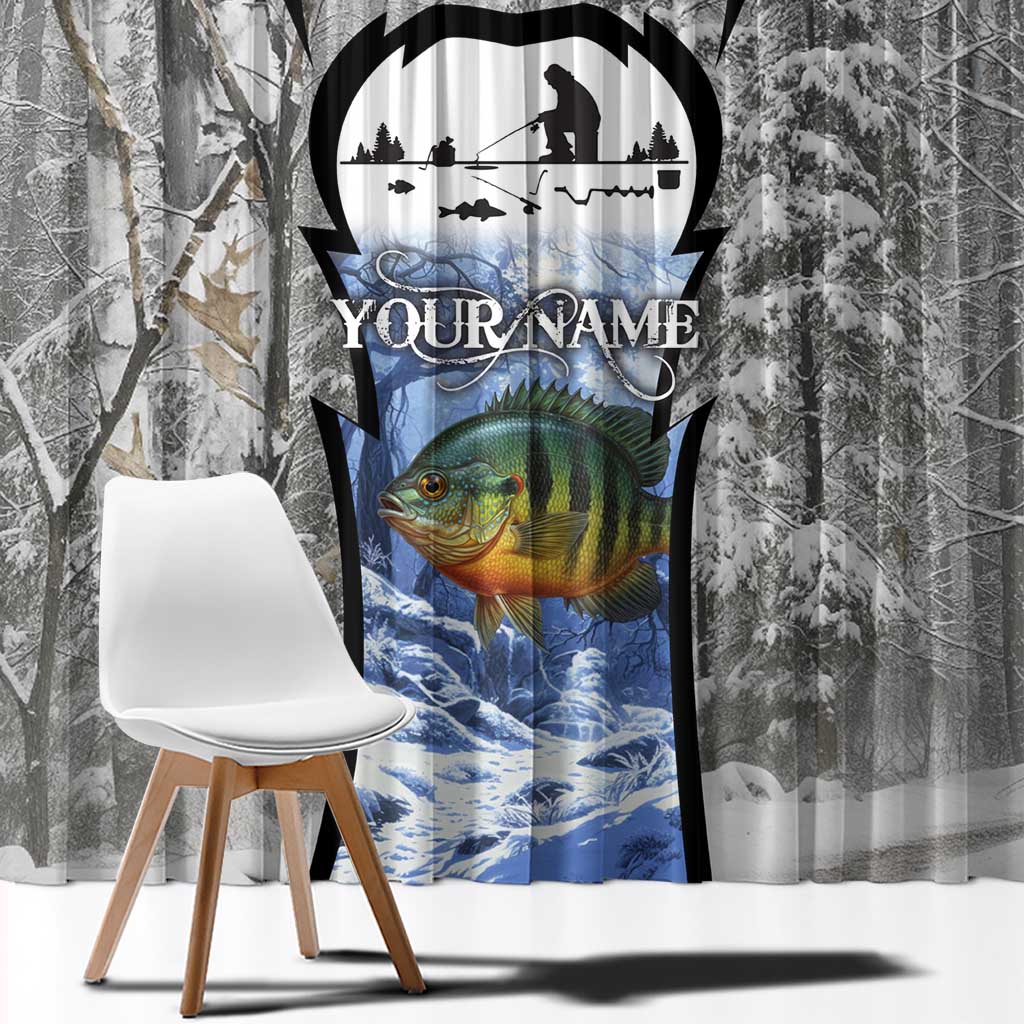 Custom Bluegill Ice Fishing Winter Camo Window Curtain with Snowy Forest Background Colorful Fish - Wonder Print Shop