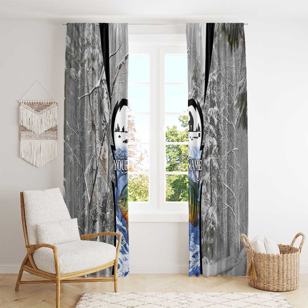 Custom Bluegill Ice Fishing Winter Camo Window Curtain with Snowy Forest Background Colorful Fish - Wonder Print Shop