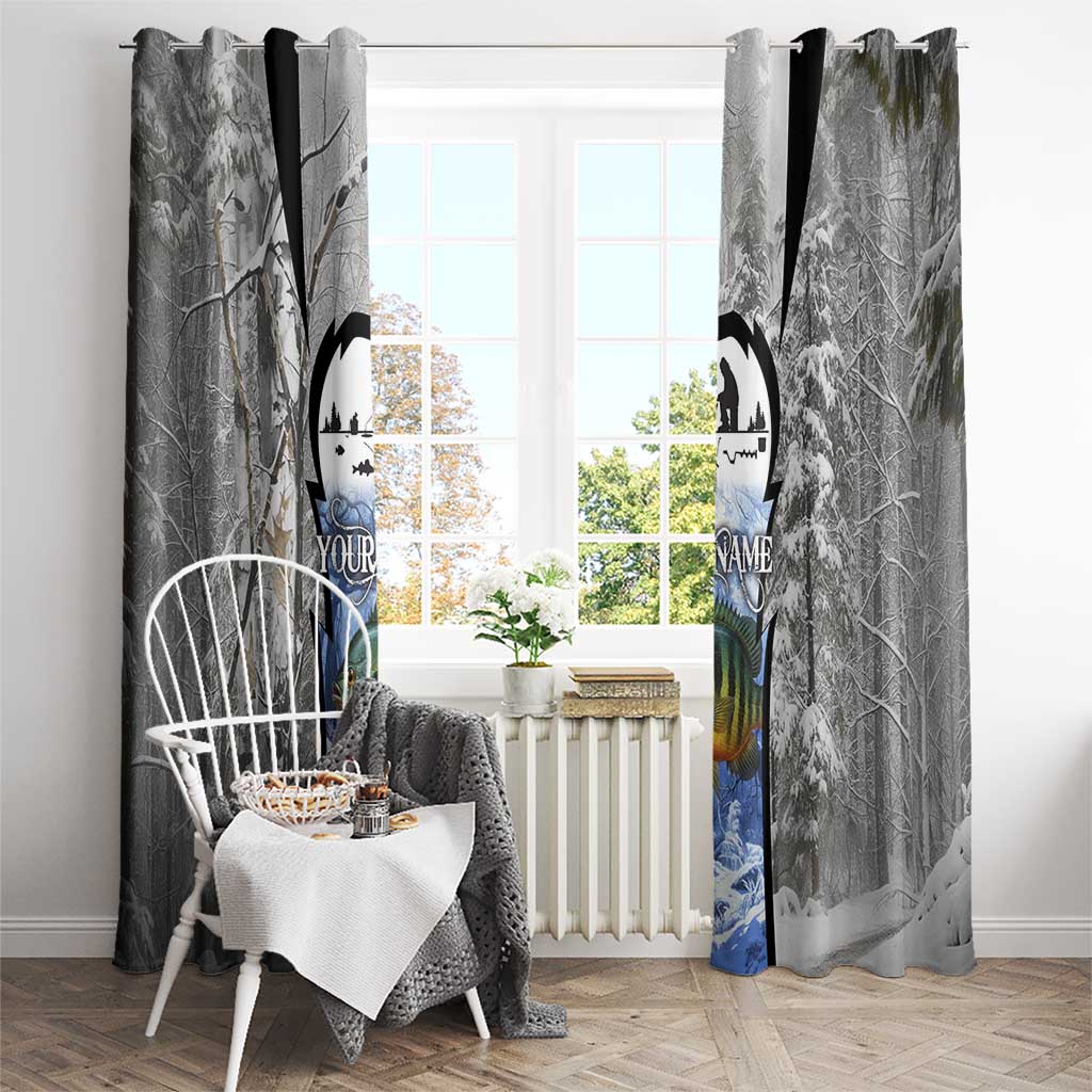 Custom Bluegill Ice Fishing Winter Camo Window Curtain with Snowy Forest Background Colorful Fish - Wonder Print Shop