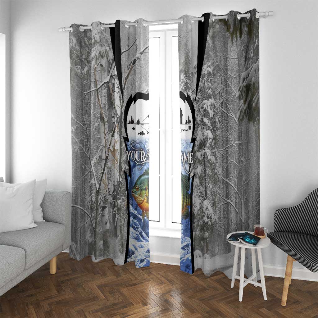 Custom Bluegill Ice Fishing Winter Camo Window Curtain with Snowy Forest Background Colorful Fish - Wonder Print Shop