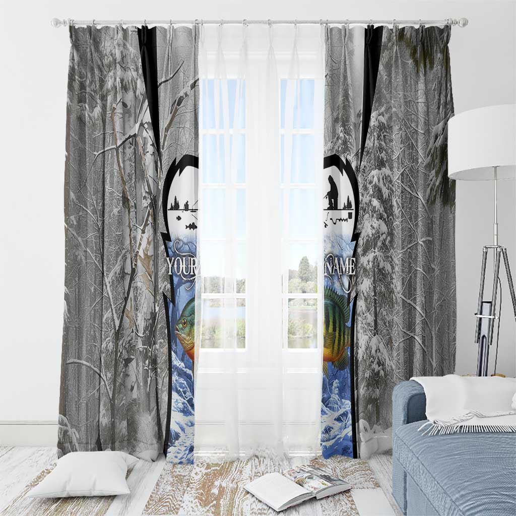 Custom Bluegill Ice Fishing Winter Camo Window Curtain with Snowy Forest Background Colorful Fish - Wonder Print Shop