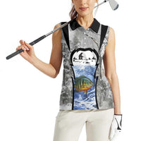 Custom Bluegill Ice Fishing Winter Camo Women Sleeveless Polo Shirt with Snowy Forest Background Colorful Fish - Wonder Print Shop