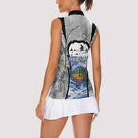 Custom Bluegill Ice Fishing Winter Camo Women Sleeveless Polo Shirt with Snowy Forest Background Colorful Fish - Wonder Print Shop