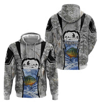 Custom Bluegill Ice Fishing Winter Camo Zip Hoodie with Snowy Forest Background Colorful Fish - Wonder Print Shop