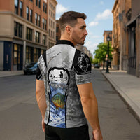 Custom Bluegill Ice Fishing Winter Camo Zipper Polo Shirt with Snowy Forest Background Colorful Fish - Wonder Print Shop