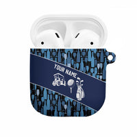 Custom Blue Wine Camo Pattern Golf AirPods Case with Blue Golf Club Pattern Cart and Ball Graphic - Wonder Print Shop