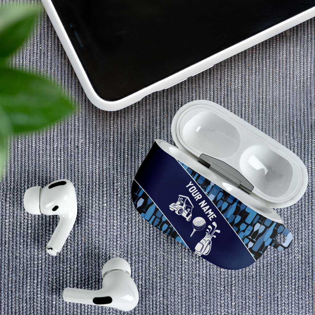 Custom Blue Wine Camo Pattern Golf AirPods Case with Blue Golf Club Pattern Cart and Ball Graphic - Wonder Print Shop