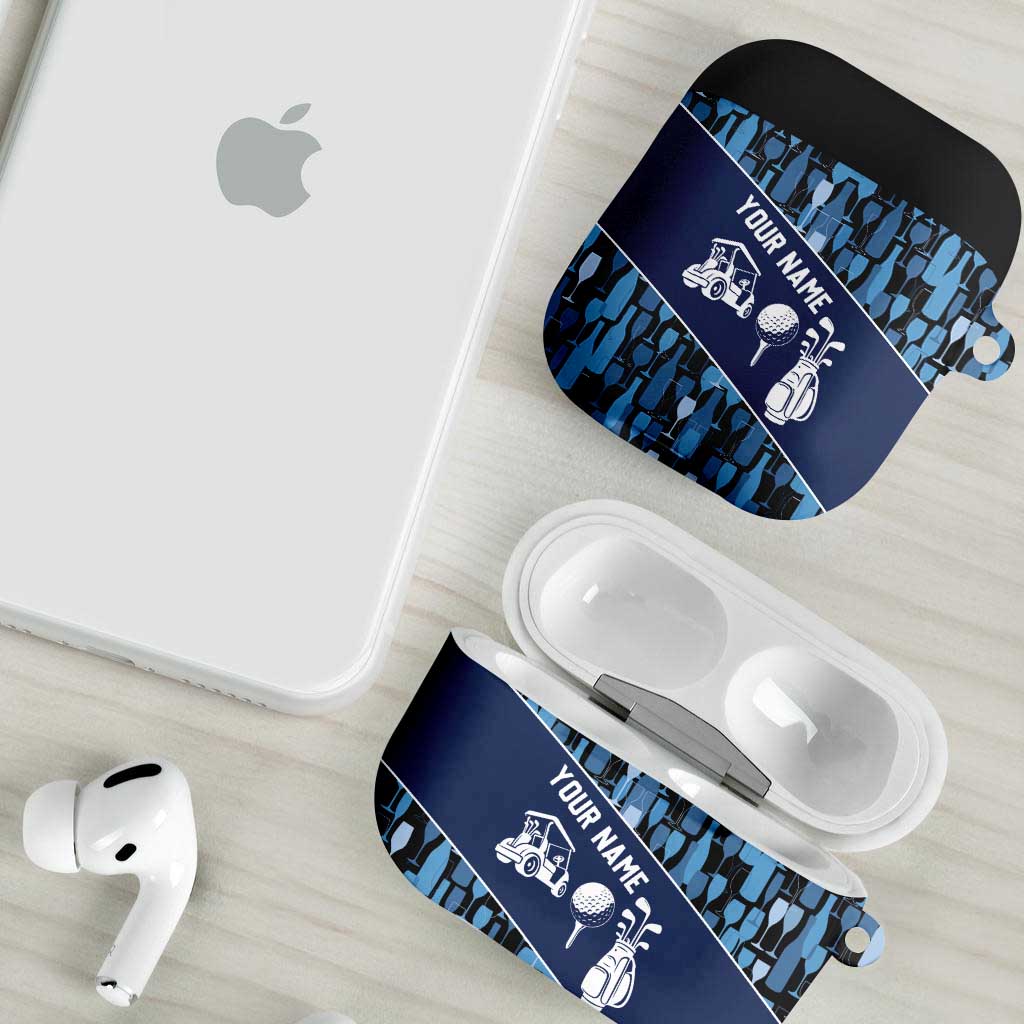 Custom Blue Wine Camo Pattern Golf AirPods Case with Blue Golf Club Pattern Cart and Ball Graphic - Wonder Print Shop