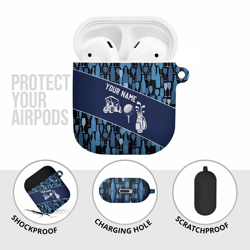 Custom Blue Wine Camo Pattern Golf AirPods Case with Blue Golf Club Pattern Cart and Ball Graphic - Wonder Print Shop