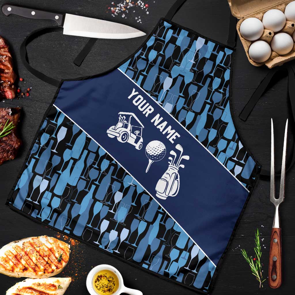 Custom Blue Wine Camo Pattern Golf Apron with Blue Golf Club Pattern Cart and Ball Graphic - Wonder Print Shop