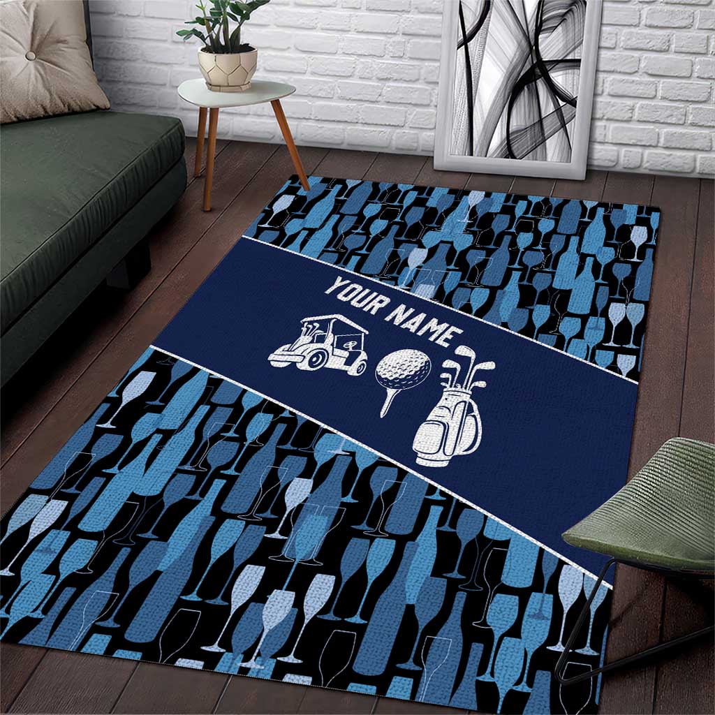 Custom Blue Wine Camo Pattern Golf Area Rug with Blue Golf Club Pattern Cart and Ball Graphic - Wonder Print Shop