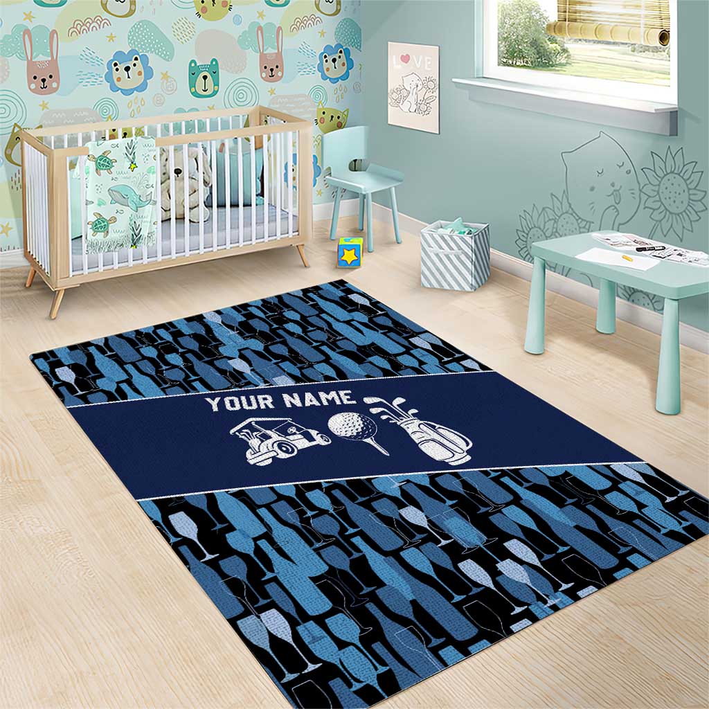 Custom Blue Wine Camo Pattern Golf Area Rug with Blue Golf Club Pattern Cart and Ball Graphic - Wonder Print Shop
