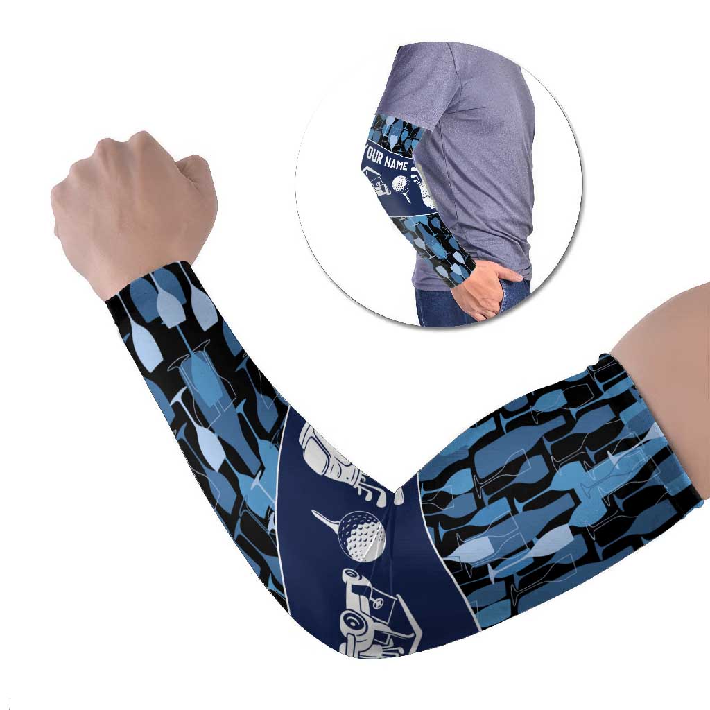 Custom Blue Wine Camo Pattern Golf Arm Sleeves with Blue Golf Club Pattern Cart and Ball Graphic - Wonder Print Shop