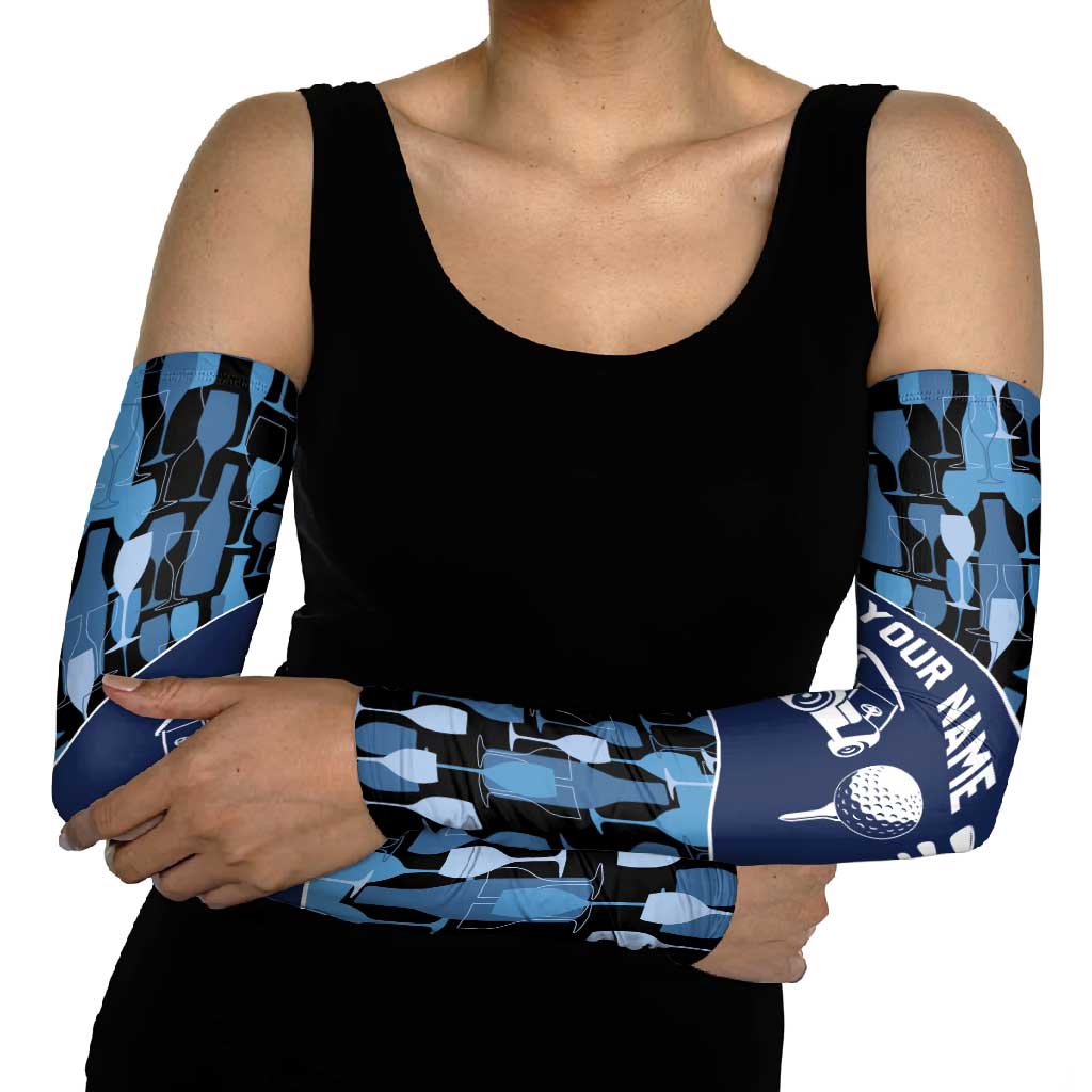 Custom Blue Wine Camo Pattern Golf Arm Sleeves with Blue Golf Club Pattern Cart and Ball Graphic - Wonder Print Shop