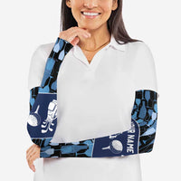 Custom Blue Wine Camo Pattern Golf Arm Sleeves with Blue Golf Club Pattern Cart and Ball Graphic - Wonder Print Shop