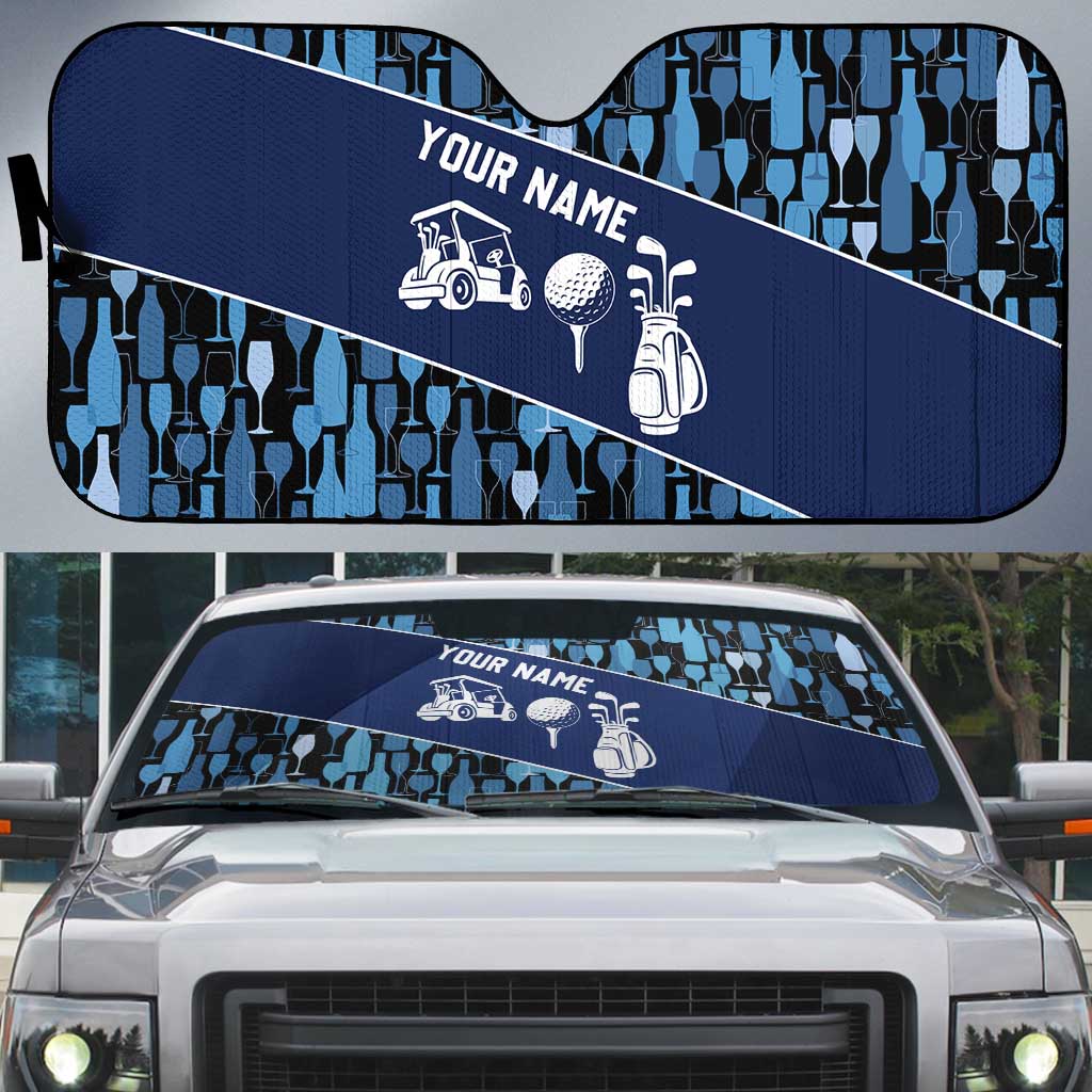 Custom Blue Wine Camo Pattern Golf Auto Sun Shade with Blue Golf Club Pattern Cart and Ball Graphic - Wonder Print Shop