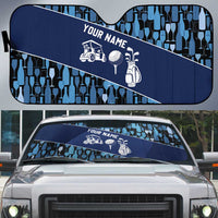 Custom Blue Wine Camo Pattern Golf Auto Sun Shade with Blue Golf Club Pattern Cart and Ball Graphic - Wonder Print Shop