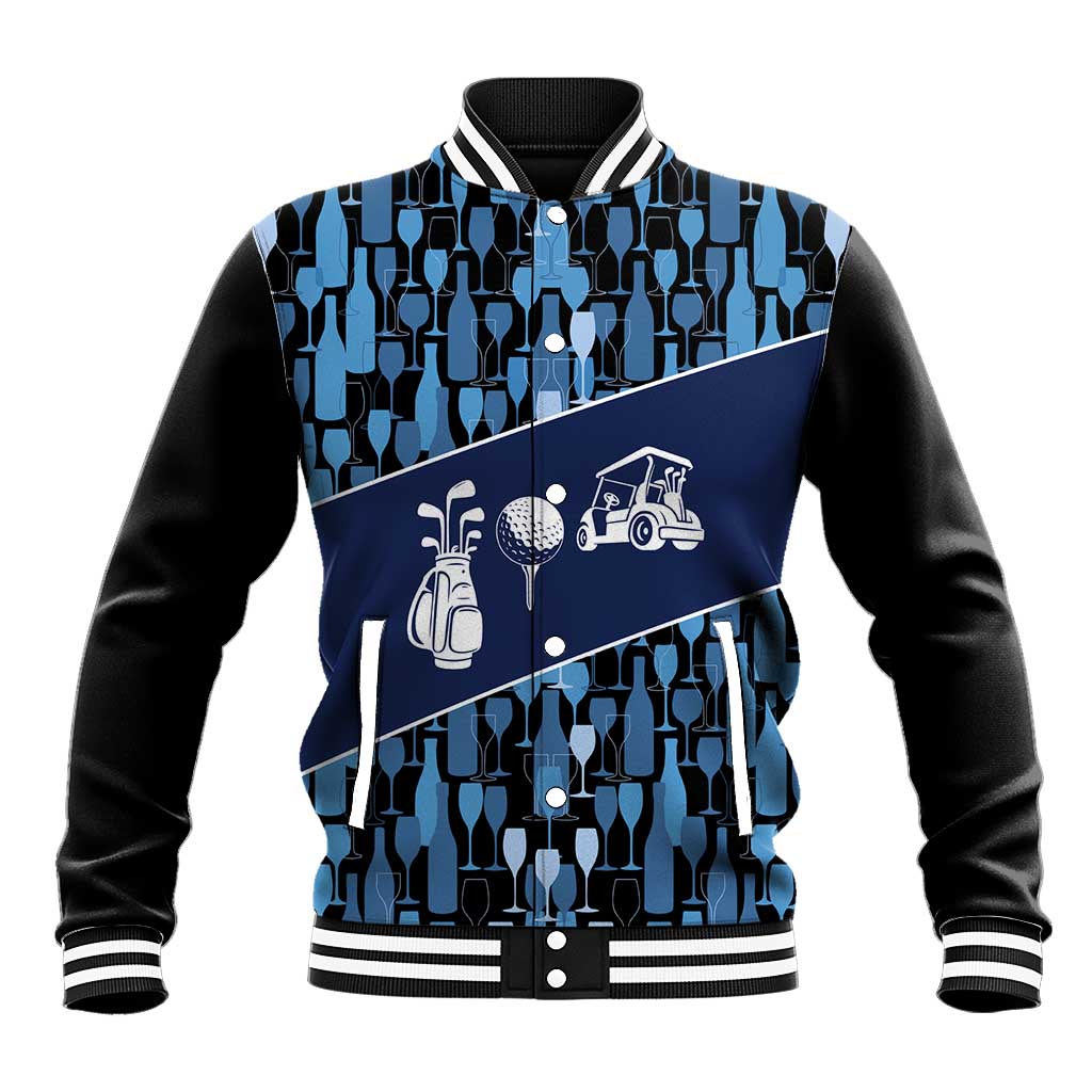 Custom Blue Wine Camo Pattern Golf Baseball Jacket with Blue Golf Club Pattern Cart and Ball Graphic - Wonder Print Shop