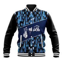 Custom Blue Wine Camo Pattern Golf Baseball Jacket with Blue Golf Club Pattern Cart and Ball Graphic - Wonder Print Shop