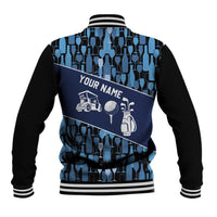 Custom Blue Wine Camo Pattern Golf Baseball Jacket with Blue Golf Club Pattern Cart and Ball Graphic - Wonder Print Shop