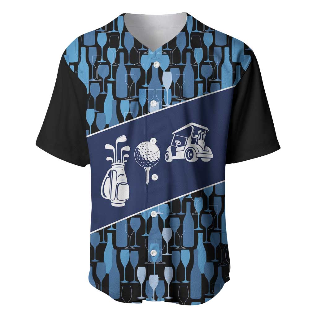 Custom Blue Wine Camo Pattern Golf Baseball Jersey with Blue Golf Club Pattern Cart and Ball Graphic - Wonder Print Shop