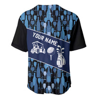 Custom Blue Wine Camo Pattern Golf Baseball Jersey with Blue Golf Club Pattern Cart and Ball Graphic - Wonder Print Shop