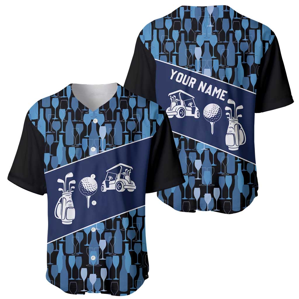 Custom Blue Wine Camo Pattern Golf Baseball Jersey with Blue Golf Club Pattern Cart and Ball Graphic - Wonder Print Shop