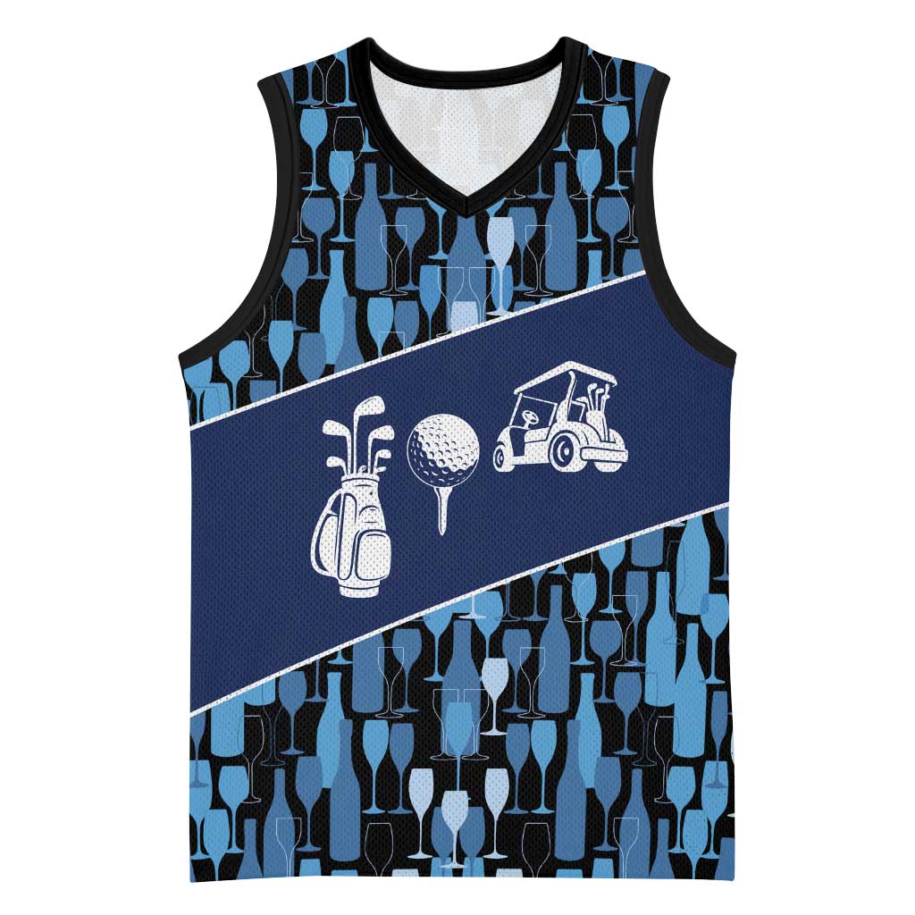 Custom Blue Wine Camo Pattern Golf Basketball Jersey with Blue Golf Club Pattern Cart and Ball Graphic - Wonder Print Shop