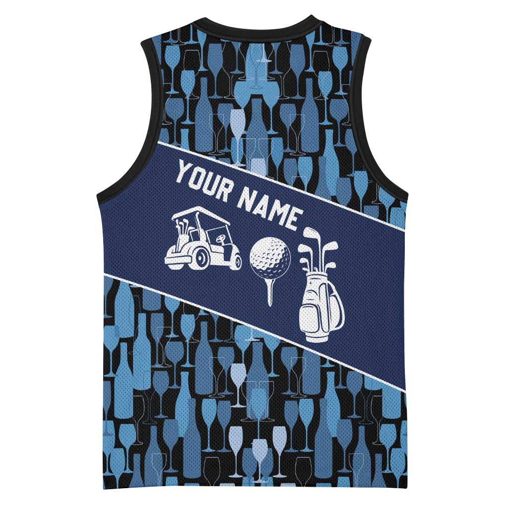 Custom Blue Wine Camo Pattern Golf Basketball Jersey with Blue Golf Club Pattern Cart and Ball Graphic - Wonder Print Shop