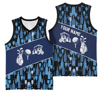 Custom Blue Wine Camo Pattern Golf Basketball Jersey with Blue Golf Club Pattern Cart and Ball Graphic - Wonder Print Shop