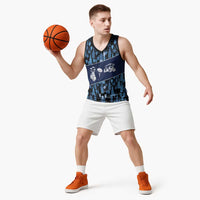 Custom Blue Wine Camo Pattern Golf Basketball Jersey with Blue Golf Club Pattern Cart and Ball Graphic - Wonder Print Shop