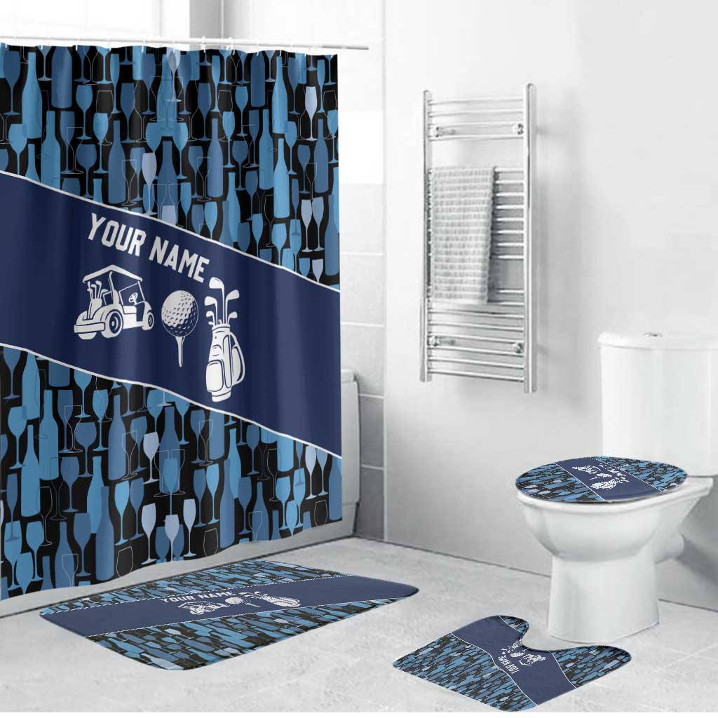 Custom Blue Wine Camo Pattern Golf Bathroom Set with Blue Golf Club Pattern Cart and Ball Graphic - Wonder Print Shop