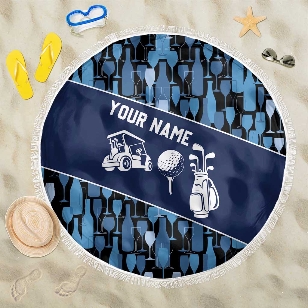 Custom Blue Wine Camo Pattern Golf Beach Blanket with Blue Golf Club Pattern Cart and Ball Graphic - Wonder Print Shop