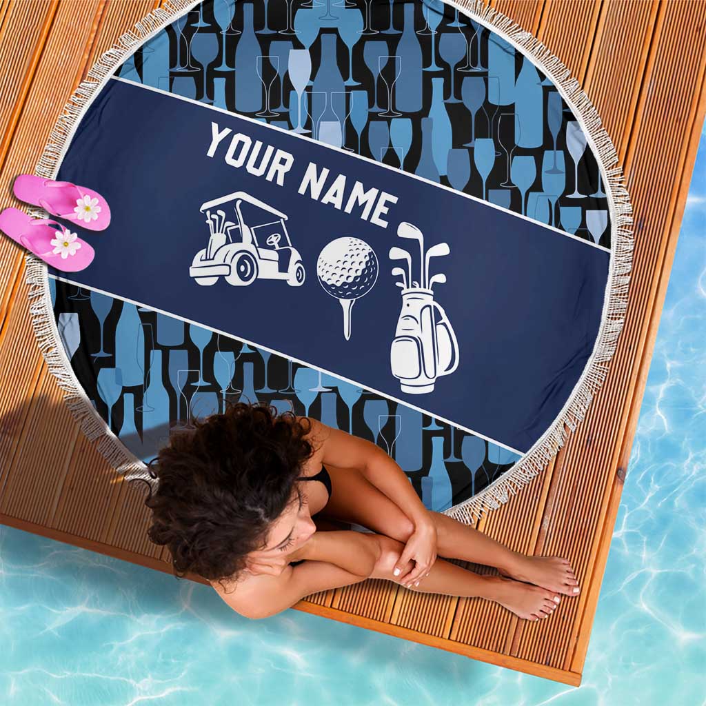 Custom Blue Wine Camo Pattern Golf Beach Blanket with Blue Golf Club Pattern Cart and Ball Graphic - Wonder Print Shop