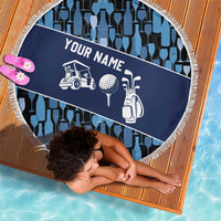 Custom Blue Wine Camo Pattern Golf Beach Blanket with Blue Golf Club Pattern Cart and Ball Graphic - Wonder Print Shop