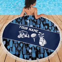 Custom Blue Wine Camo Pattern Golf Beach Blanket with Blue Golf Club Pattern Cart and Ball Graphic - Wonder Print Shop