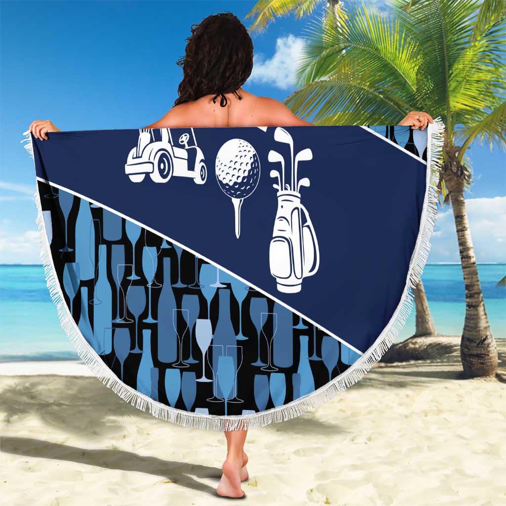 Custom Blue Wine Camo Pattern Golf Beach Blanket with Blue Golf Club Pattern Cart and Ball Graphic - Wonder Print Shop