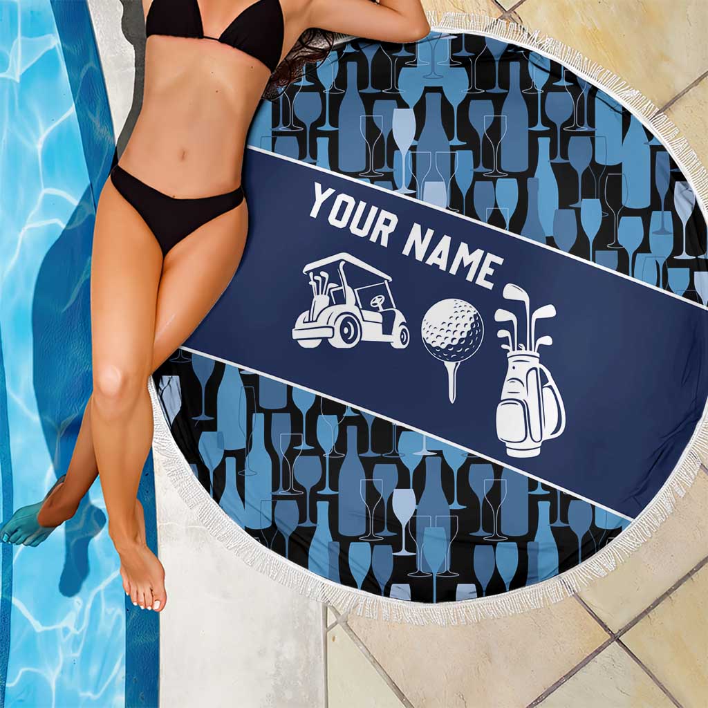 Custom Blue Wine Camo Pattern Golf Beach Blanket with Blue Golf Club Pattern Cart and Ball Graphic - Wonder Print Shop