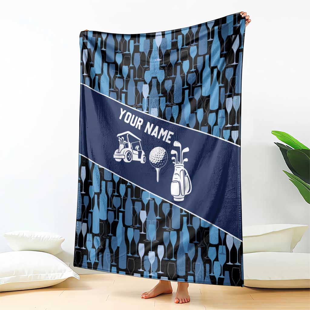 Custom Blue Wine Camo Pattern Golf Blanket with Blue Golf Club Pattern Cart and Ball Graphic - Wonder Print Shop