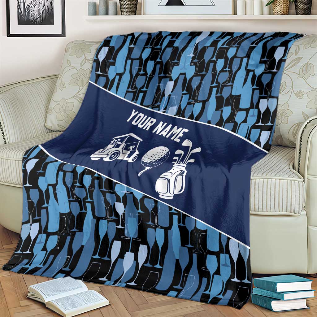 Custom Blue Wine Camo Pattern Golf Blanket with Blue Golf Club Pattern Cart and Ball Graphic - Wonder Print Shop