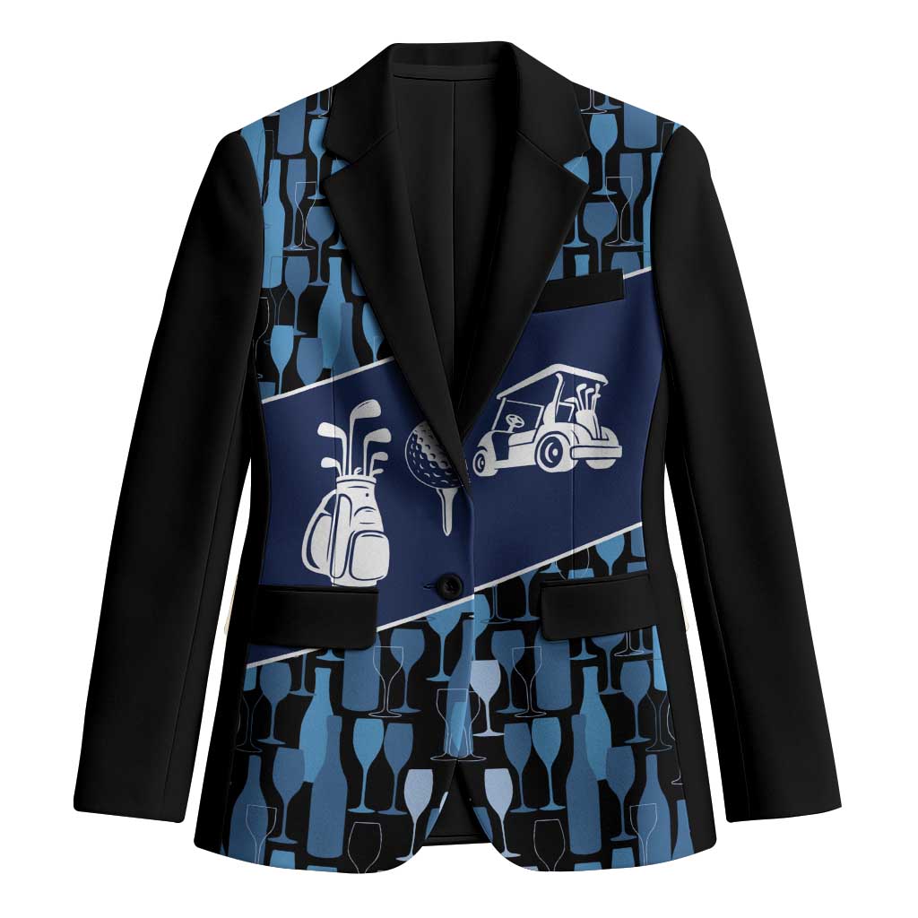 Custom Blue Wine Camo Pattern Golf Blazer with Blue Golf Club Pattern Cart and Ball Graphic - Wonder Print Shop