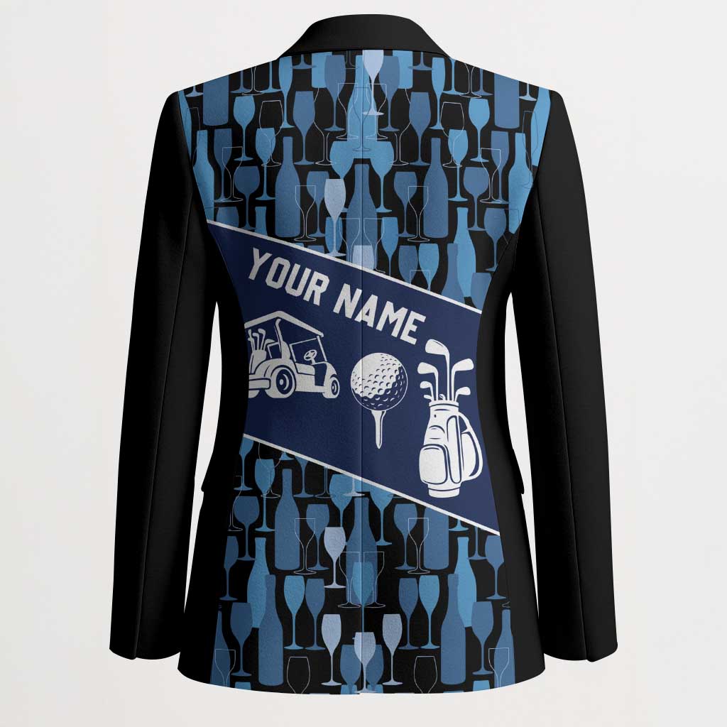 Custom Blue Wine Camo Pattern Golf Blazer with Blue Golf Club Pattern Cart and Ball Graphic - Wonder Print Shop