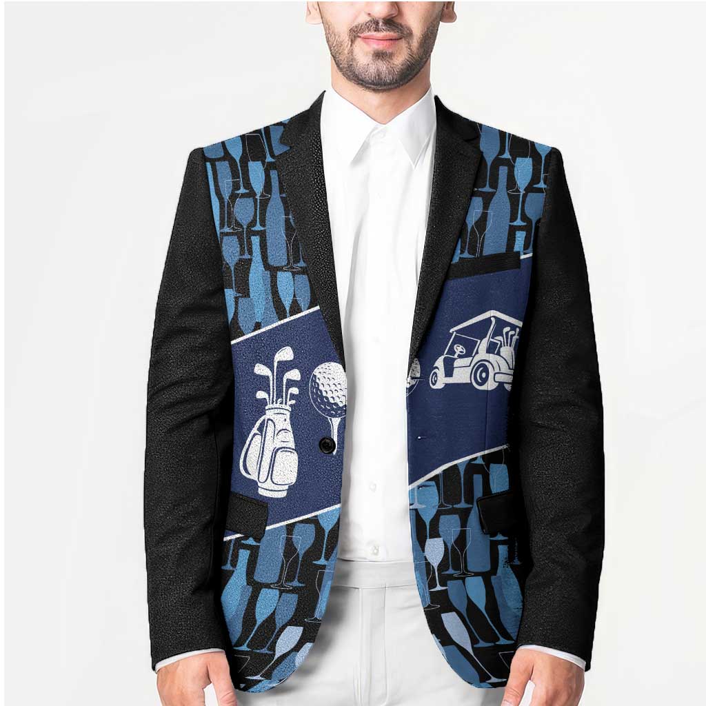 Custom Blue Wine Camo Pattern Golf Blazer with Blue Golf Club Pattern Cart and Ball Graphic - Wonder Print Shop