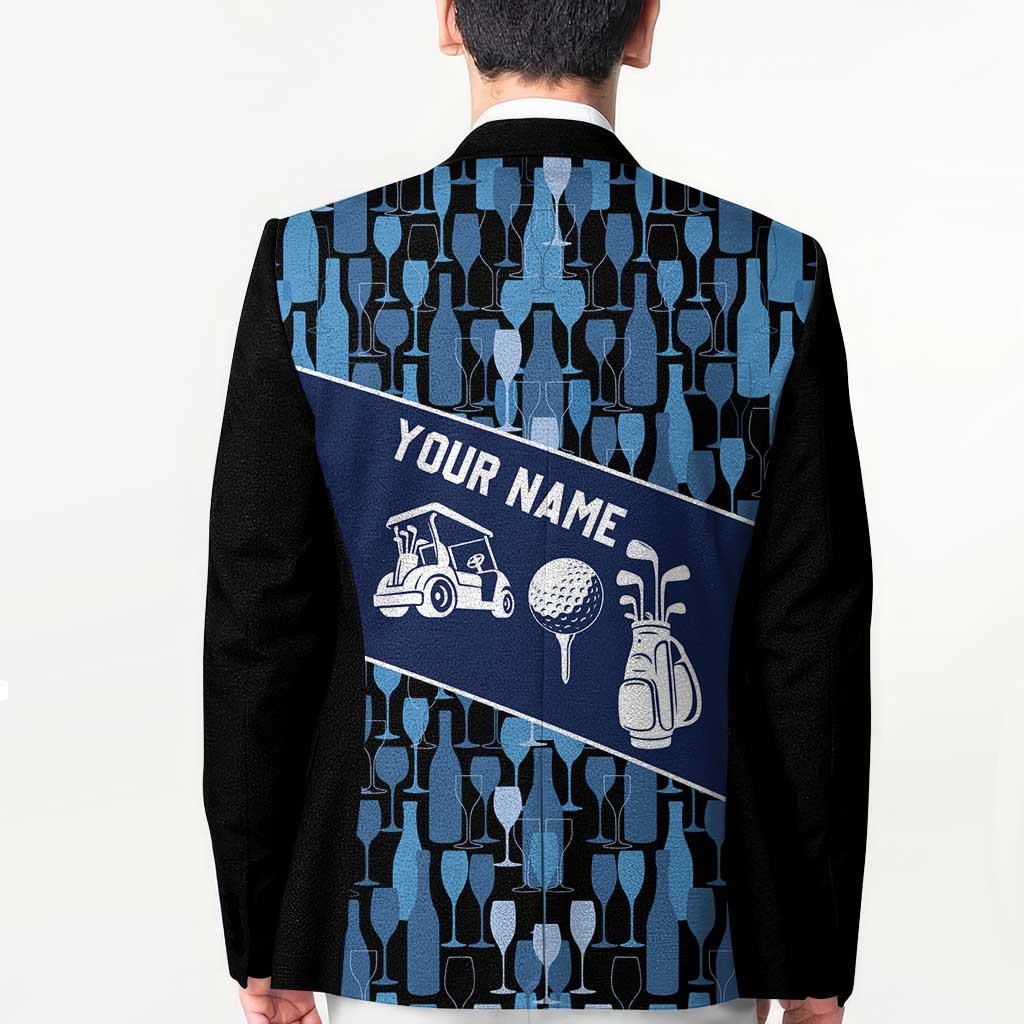 Custom Blue Wine Camo Pattern Golf Blazer with Blue Golf Club Pattern Cart and Ball Graphic - Wonder Print Shop