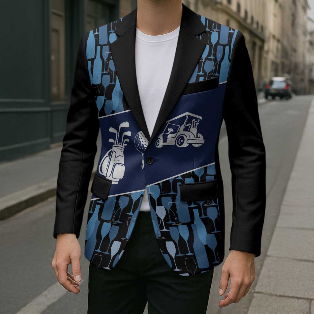 Custom Blue Wine Camo Pattern Golf Blazer with Blue Golf Club Pattern Cart and Ball Graphic - Wonder Print Shop