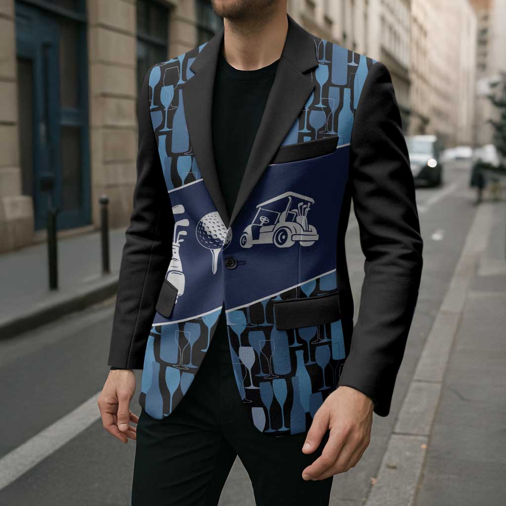 Custom Blue Wine Camo Pattern Golf Blazer with Blue Golf Club Pattern Cart and Ball Graphic - Wonder Print Shop