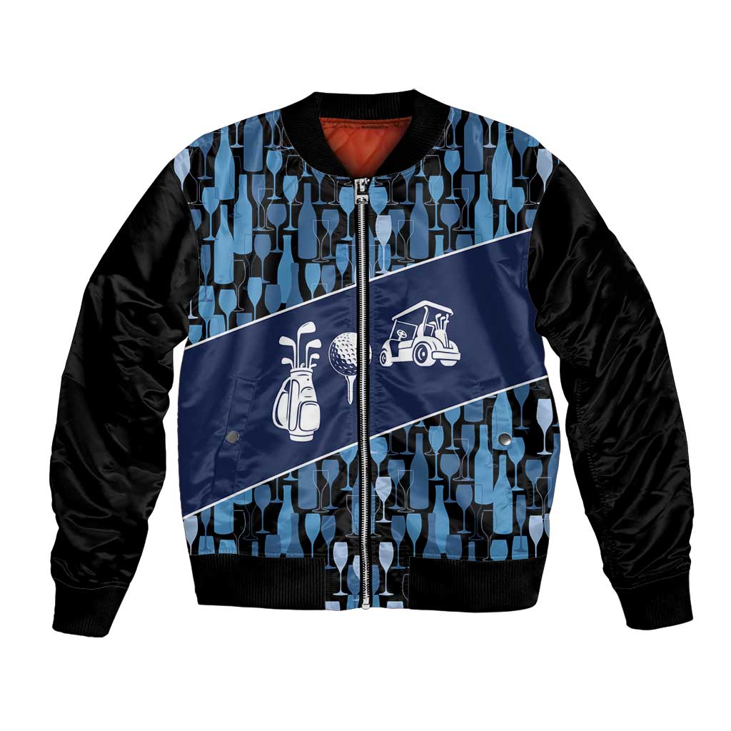 Custom Blue Wine Camo Pattern Golf Bomber Jacket with Blue Golf Club Pattern Cart and Ball Graphic - Wonder Print Shop