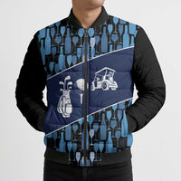 Custom Blue Wine Camo Pattern Golf Bomber Puffer Jacket with Blue Golf Club Pattern Cart and Ball Graphic - Wonder Print Shop