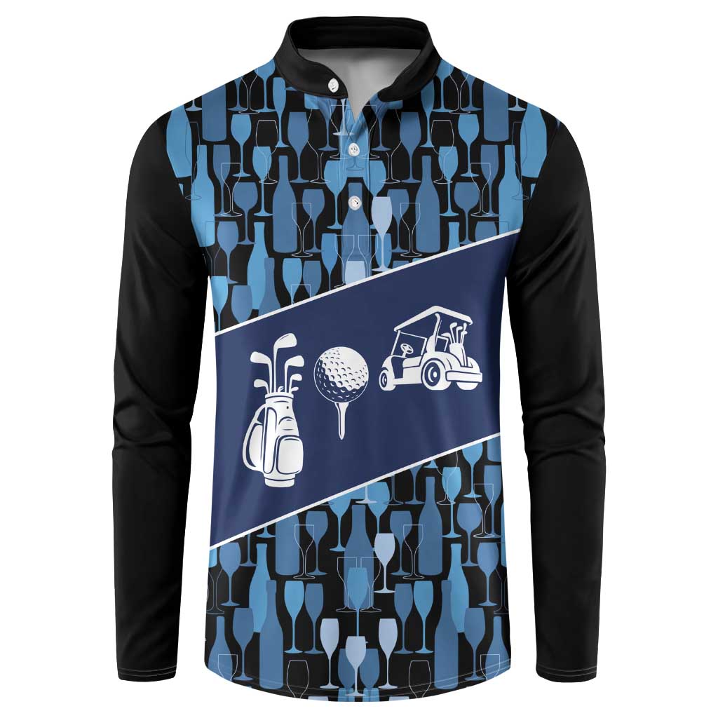 Custom Blue Wine Camo Pattern Golf Button Sweatshirt with Blue Golf Club Pattern Cart and Ball Graphic - Wonder Print Shop